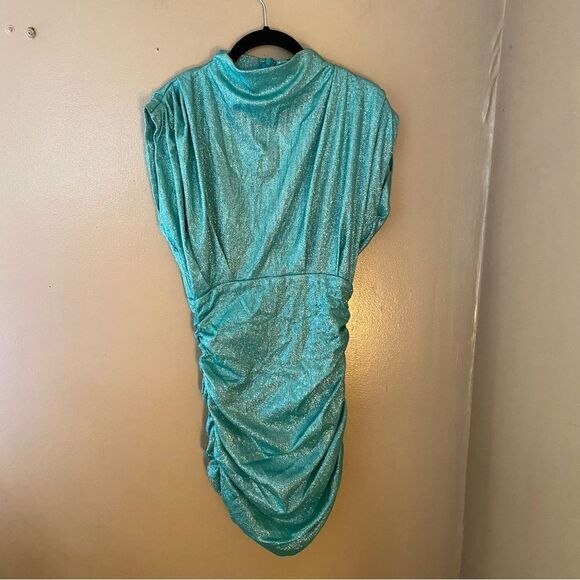 NWT Line & Dot Kaylani Dress in Teal metallic ruched mini party Revolve XS - Picture 6 of 8